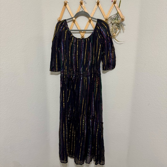 Apiece Apart Rainbow Metallic Stripe Midi Camellia Dress Size 4 - Picture 7 of 9